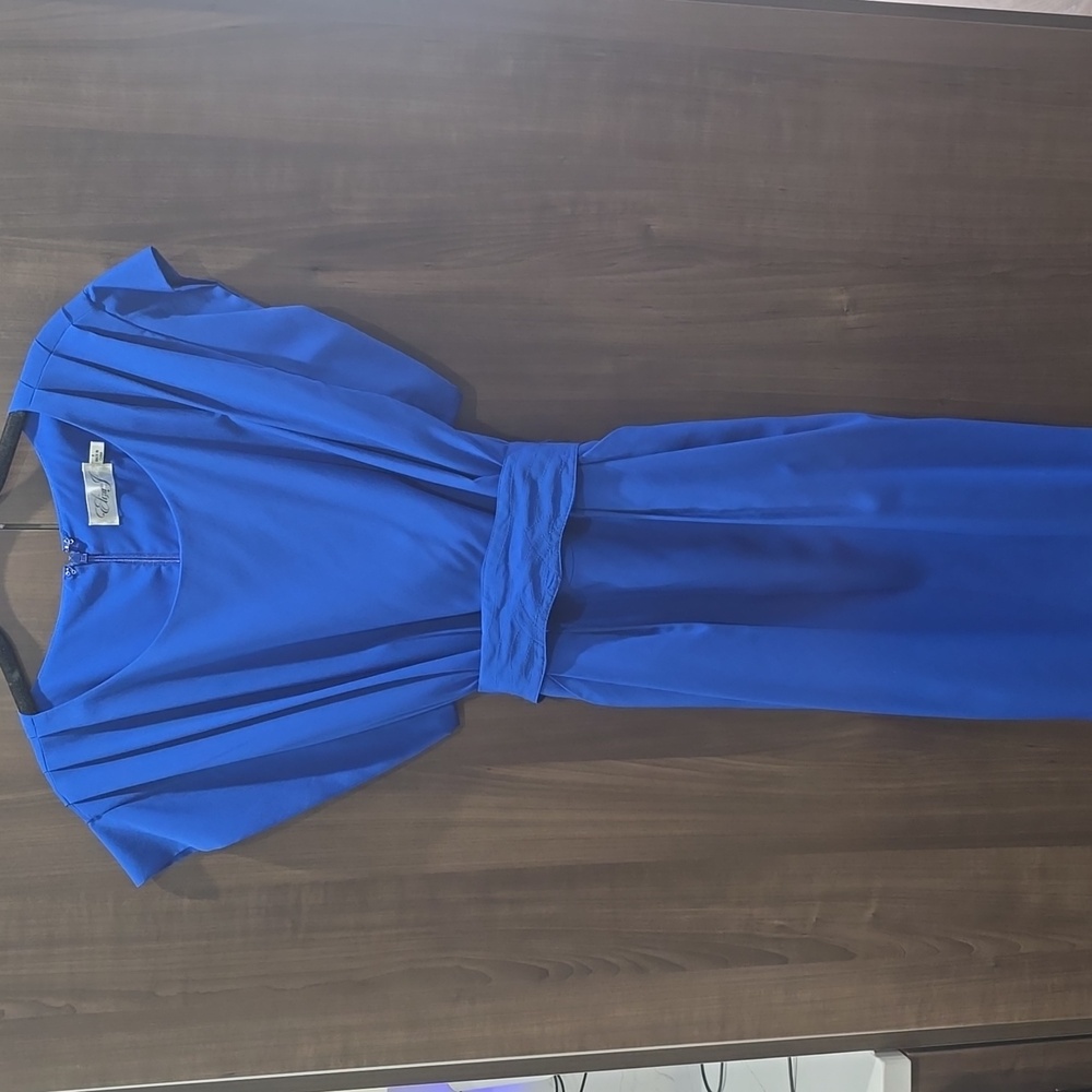Eliza J - Pleated & Belted Sheath Dress with Pockets | Size 6 Cobalt Blue